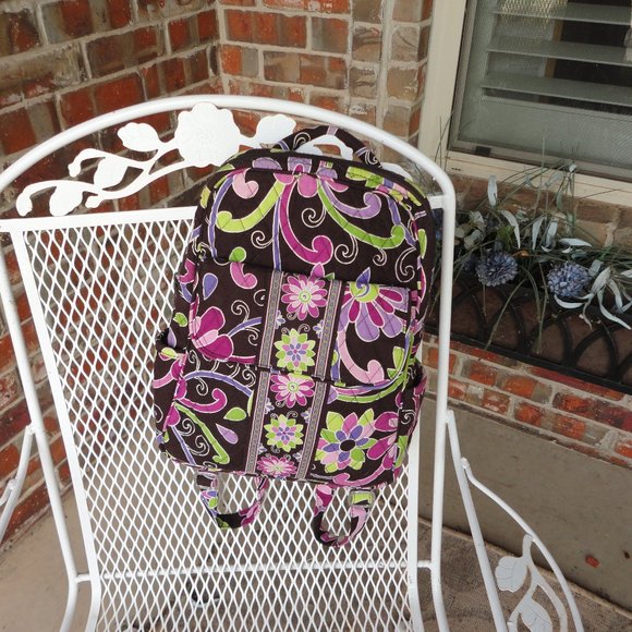 VERA BRADLEY Brown & Red Flower Medium Cloth Backpack - Picture 1 of 7